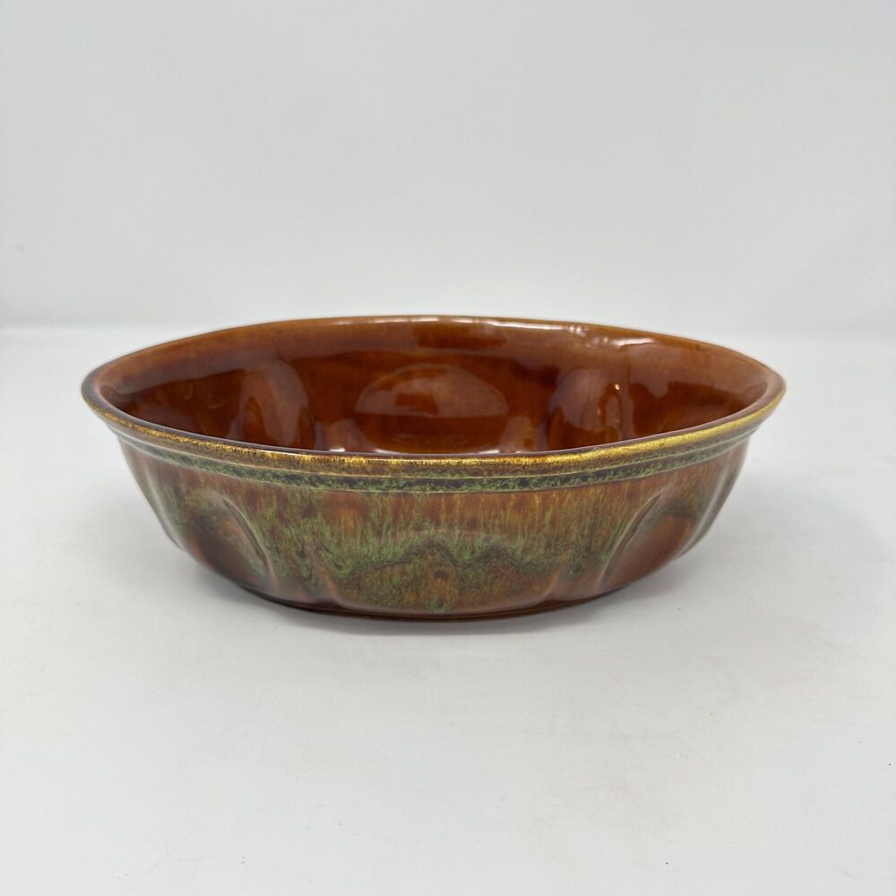 Vintage Haeger Pottery Oval Bowl Planter #3929 Mid Cen Brown & Green Glaze USA